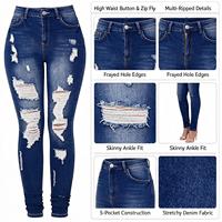 Jeans skinny déchirés pour femme, taille haute, en denim, pour les sorties moto et les balades urbaines hivernales