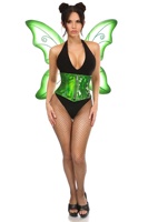 Corset Métallique Holographique Brillant Holo pour Femmes Lingerie Sexy Corset Ailes Ensemble
