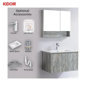 Kidoir singolo moderno bianco galleggiante mobili mobili da parete in PVC cinese mobile bagno vanità Set con lavandino Led specchio