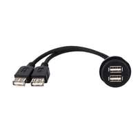 Kabel Panel Mount USB 2.0 Double Female ke Double Female Grosir Pabrik, Konduktor Tembaga, Panjang 15CM, Warna Hitam untuk Lubang