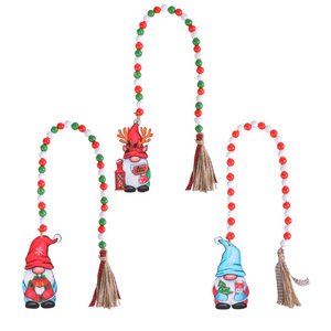 Adornos navideños de madera de Papá Noel, pequeños colgantes de cuentas de madera en rojo, blanco y verde para Navidad, de madera ecológica. - Product Image 5