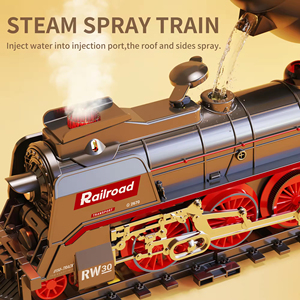 Tren de Vapor Eléctrico con Sonido de Bocina Simulado, Juguetes de Pista de Plástico para Ensamblar, Tren Clásico Inteligente con Spray y Luces - Product Image 5