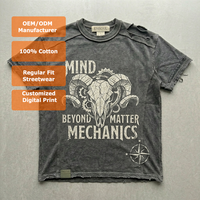 T-shirt OEM vintage délavé à l'acide 280 GSM, coupe ample et courte, effet vieilli et effiloché, impression numérique DTG personnalisée, tee-shirt vierge surdimensionné