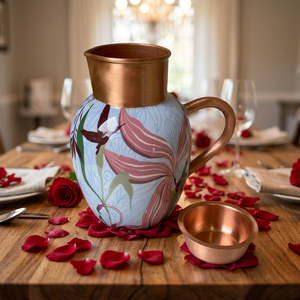 Pichet en cuivre pur imprimé flamant rose AK en laiton avec couvercle dans une cruche personnalisée finie multicolore pour les cadeaux/usage personnel - Product Image 1
