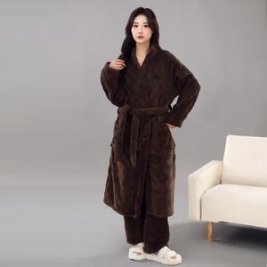 Pabrik grosir ukuran besar timbul bergaris jubah panjang menebal mantel mandi hangat mode mewah kasual musim gugur musim dingin pakaian rumah - Product Image 4