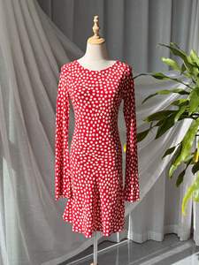 Vestido de gasa rojo con lunares y mangas acampanadas para mujer, estilo vintage francés, vestido de té, estampado ODM, silueta en A, transpirable, control de abdomen - Product Image 6