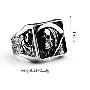European American Retro Stainless Steel Punk <b>Ring</b> Grim Reaper Skull Hip Hop Halloween Jewelry 07305 - Product Image 5