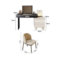 Coiffeuse de chambre moderne en bois massif avec miroir inclinable éclairé et bureau de maquillage rétractable intégré, best-seller populaire