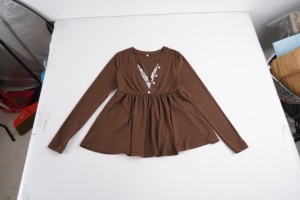 Blusa Casual Y2K de Manga Larga con Cuello en V para Mujer, Estilo Babydoll con Botones Delanteros y Cintura Imperio, Camisa Túnica Fluida - Product Image 6
