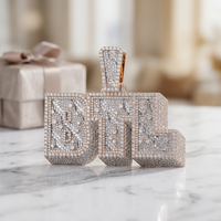 Collier Pendentif Lettre Bulle Personnalisée en Argent 925 et Moissanite RAMDUT IMPEX, Chaîne Hip Hop Iced Baguette pour Homme, Bijou Cadeau GRA