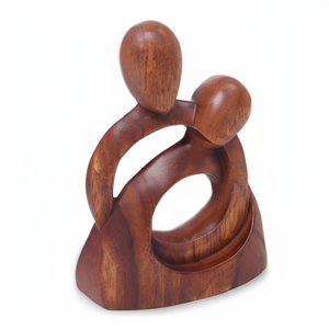 Romantic Wood Sculpture, Brown, 8" <b>Tall</b> Eternity of Love Romantic brown wood sculpture handmade couple love art decor - Product Image 1