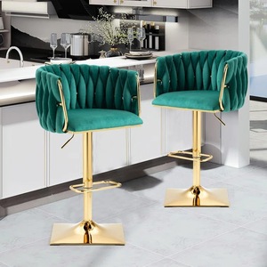 Taburete de Bar taburetes mostrador silla alta beige y oro Taburetes de Bar barato terciopelo giratorio ajustar Taburetes de Bar modernos de lujo - Product Image 4