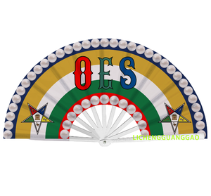 Grand éventail pliant en plastique de 33 cm pour la Sororité Order of the Eastern Star, avec design personnalisé en perles, à fermeture par claquetement, portable pour la danse - Product Image 2