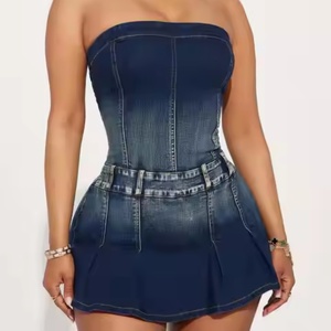 Vestidos de Mezclilla Personalizados de Alta Calidad para Mujer, Escote Sexy sin Tirantes, Estilo Vintage, Lavado Ácido, Vestido Corto Ajustado de Verano - Product Image 3
