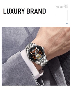 Montre mécanique AESOP Tourbillon pour hommes, cristal saphir, étanche 50M, bracelet en cuir squelette, montre-bracelet de luxe - Product Image 5