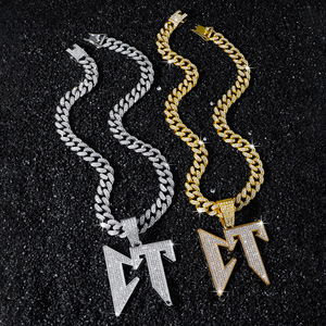 Collar de cadena chapado en oro y plata estilo hip-hop, con colgante de letra CT de aleación personalizado para hombre, joyería de moda al por mayor, superventas - Product Image 1