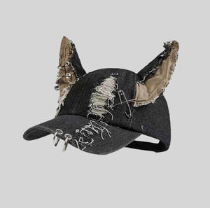 Casquette de Baseball en Denim déchiré Y2K pour hommes pour femmes 100% coton décontracté boucles d'<span class=keywords><strong>oreille</strong></span> de rue anneaux en métal casquette à bec de canard polyvalente - Product Image 6