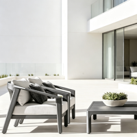 Ensemble de table et de chaises d'extérieur en aluminium contemporain, ensemble de meubles de salle à manger pour jardin, terrasse, restaurant, hôtel