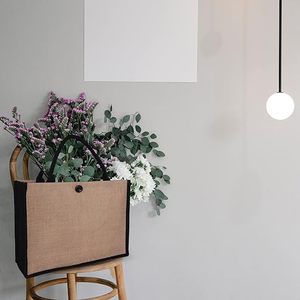 Hot Beach <b>Shopping</b> Grocery Women Recycled Button Closure Rope Handles Black Tote Branded Jute Bags - Product Image 5