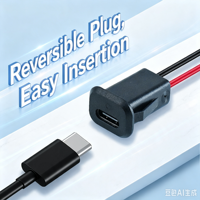 LN-010 Prise de charge USB-C à 2 fils, connecteur femelle DC avec lumière LED, rouge pendant la charge, vert lorsqu'il est entièrement chargé