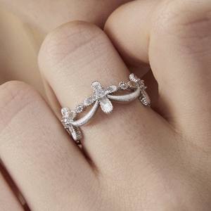 Anelli a Croce Eleganti Francesi con Diamanti e Fiori, Anelli a Croce di Lusso Regolabili con Zirconia Cubica per Donne, Regali per Anniversario - Product Image 5