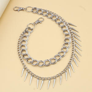 Cadena de cintura de acero inoxidable de doble capa con remaches, accesorio de moda punk hip hop para adultos - Product Image 4