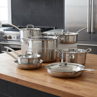 Ensemble de casseroles en acier inoxydable triple couche avec base à induction robuste, résistant à la chaleur, compatible lave-vaisselle, ustensiles de cuisine