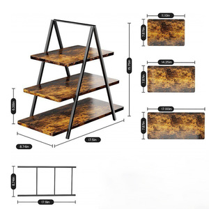 Three-tier iron and wood combination <b>desktop</b> <b>shelf</b> for parties, gatherings, dessert tables, fruit and snacks - trapezoidal - Product Image 3