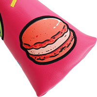 Penutup Putter Golf Magnet Headcover Macaron Dessert Embroidery Patch Pink Putih Kulit PU Penutup Bilah Klub Golf
