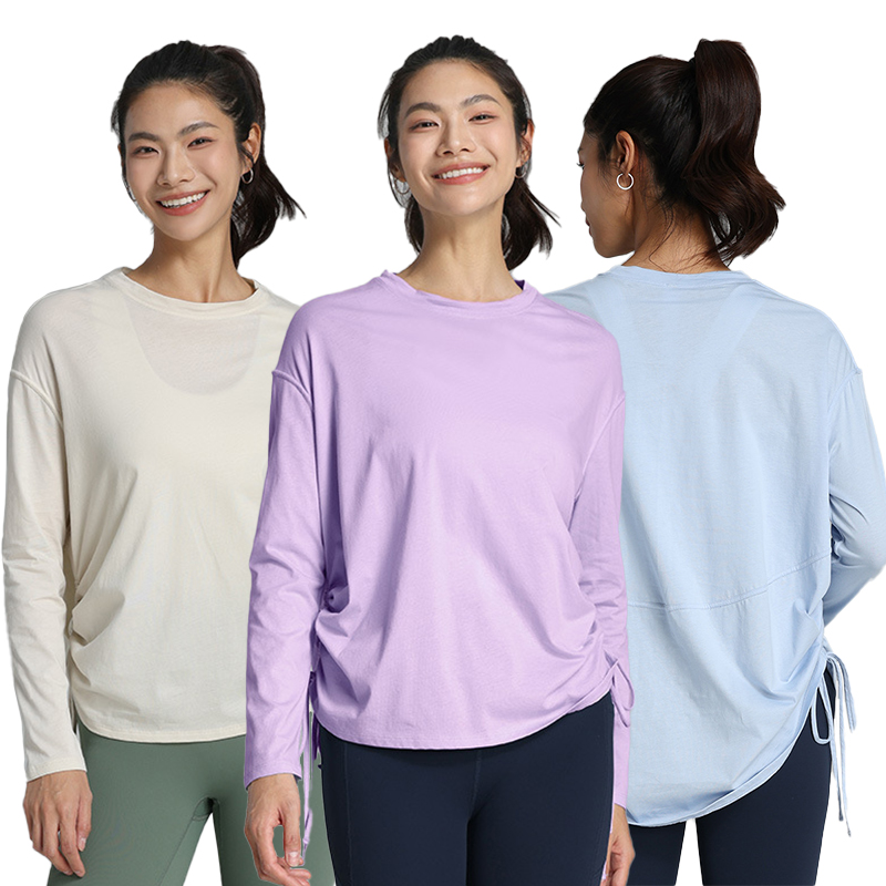 Women's Tops Quick Dry Breathable Drawstring Running Shirt Loose Sports T Shirts Long Sleeves Fitness Top Yoga Shirt for Women
