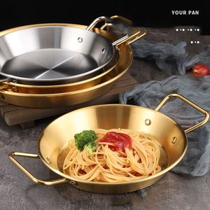 Factory Korean Restaurants Gold Spanish Paella <b>Pan</b> Silver Stainless Steel Paella Frying Cooking <b>Pan</b> Seafood Pot for Restaurant - Product Image 1