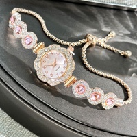 Jam Tangan Wanita Model Baru Berbahan Agate dan Logam, Desain Bunga Bertabur Berlian, Quartz, Multi Zona Waktu, Model Gelang Tarik