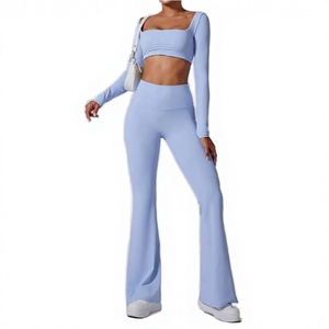Conjunto de Yoga de 2 Piezas de Manga Larga, Diseño Nuevo, Sólido, para Mujer, Leggings Deportivos, Secado Rápido, Spandex/Nylon, Ropa Deportiva - Product Image 3