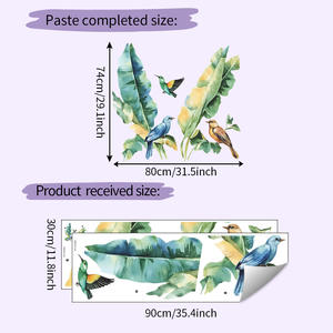 Autocollants <span class=keywords><strong>muraux</strong></span> décoratifs en PVC auto-adhésifs à motif <span class=keywords><strong>tropical</strong></span> de feuilles de bananier, oiseaux et plantes pour salon et chambre à coucher - Product Image 4