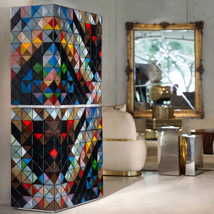 Meuble bar au design innovant 1088 triangles, miroirs vieillis multicolores, armoire de rangement multifonctionnelle de luxe - Product Image 1
