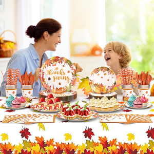 Autumn Maple Leaf Eco-friendly Disposable Dinner Plates and Napkins Hot Selling Thanksgiving Party Decorations - Product Image 2