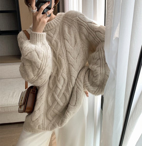Suéter de Punto Grueso Nuevo de Otoño e Invierno para <span class=keywords><strong>Mujer</strong></span>, Versión Coreana, Cuello Redondo Holgado, Suéter Grueso con Diseño de Espiral - Product Image 2