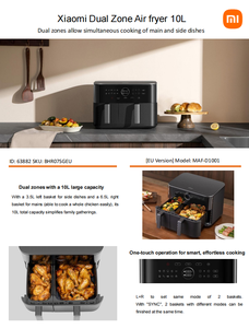<span class=keywords><strong>Friteuse</strong></span> à <span class=keywords><strong>air</strong></span> carrée double panier 10L 2600W avec circulation d'<span class=keywords><strong>air</strong></span> <span class=keywords><strong>chaud</strong></span> 360°, compatible lave-vaisselle, fonctionnement intelligent à une touche pour cuisiner - Product Image 4
