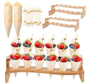100 cônes en bois jetables personnalisés <span class=keywords><strong>pour</strong></span> la nourriture avec 2 supports <span class=keywords><strong>pour</strong></span> cônes à charcuterie, support d'affichage <span class=keywords><strong>pour</strong></span> crème glacée, 100 cure-dents - Product Image 1