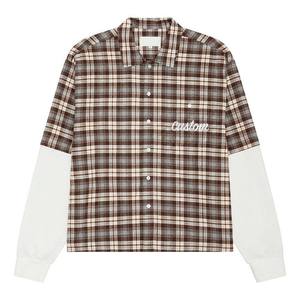 Chemise à carreaux brodée pour homme, en coton épais, style gaufré, vintage, grunge, streetwear, effet superposé, vente en gros personnalisée - Product Image 1