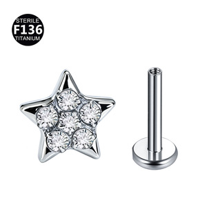 Piercings de Cartílago de Titanio ASTM F136 con Forma de Estrella, Roscados Internamente, Parte Trasera Plana, con Circonita Cúbica Transparente/Azul, Joyería para Piercing Corporal - Product Image 4
