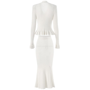 Lady Autumn New Arrival Single-breasted V-neckline Flared Long Sleeve <strong>Cardigan</strong> Midi Mermaid Skirt Women Solid Knit <strong>Twin</strong> <strong>Sets</strong> - Product Image 4