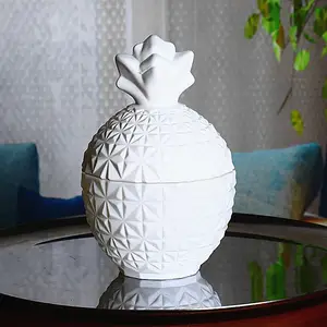 Bougeoirs en forme d'ananas blanc, vente en gros, pièces, avec couvercle en verre