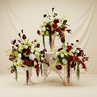 Nouvelle conception 2027, boule de fleurs artificielles de haute qualité, couleur bordeaux, centre de table pour mariage et décoration de fête