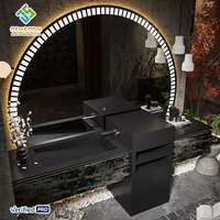 Meuble sous-vasque de salle de bain en bois massif moderne OEM avec égouttoir en cuivre, lavabo mural en céramique et robinet d'évier miroir