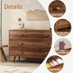 <span class=keywords><strong>Commode</strong></span> marron <span class=keywords><strong>noyer</strong></span> pour chambre à coucher, <span class=keywords><strong>commode</strong></span> à 6 tiroirs avec larges tiroirs et bouton en métal, commodes en bois et coffre <span class=keywords><strong>de</strong></span> couloir, entrée. - Product Image 4