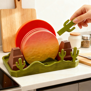 Juego de Posavasos Impresos en 3D con Diseño de <span class=keywords><strong>Atardecer</strong></span> Congelado - Incluye Abrebotellas Magnético |   Adorno Decorativo de Plástico - Product Image 3