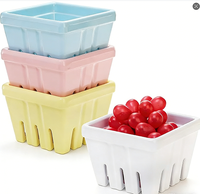 Cesta de Frutas Quadrada de Melamina de 5 Polegadas com Furos para Morangos, Uvas, Cerejas e Outras Frutas