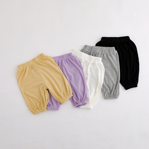 Pantalons d'été unisexes pour bébés de 3 à 24 <span class=keywords><strong>mois</strong></span>, couleur unie, pantalons à revers élastiques, garçons filles, spandex/coton respirant, noir, <span class=keywords><strong>blanc</strong></span>, gris - Product Image 2
