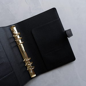 Custom Luxury PU Leather <b>A5</b> Book <b>Binder</b> 6 Gold <b>Ring</b> Loose Leaf Journal Planner Wallet With Pen Holder - Product Image 5